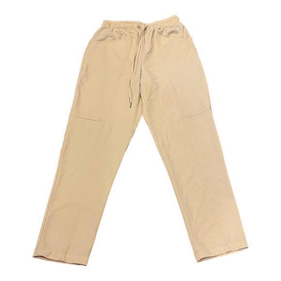 7 For All Mankind Pants - 7 For All Mankind Straight Leg Pull On Drawstring Trouser Pants Tan Beige XS